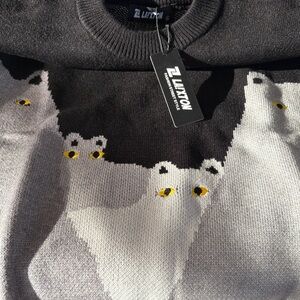 Gray and Black Unisex Sweater with Bear Design